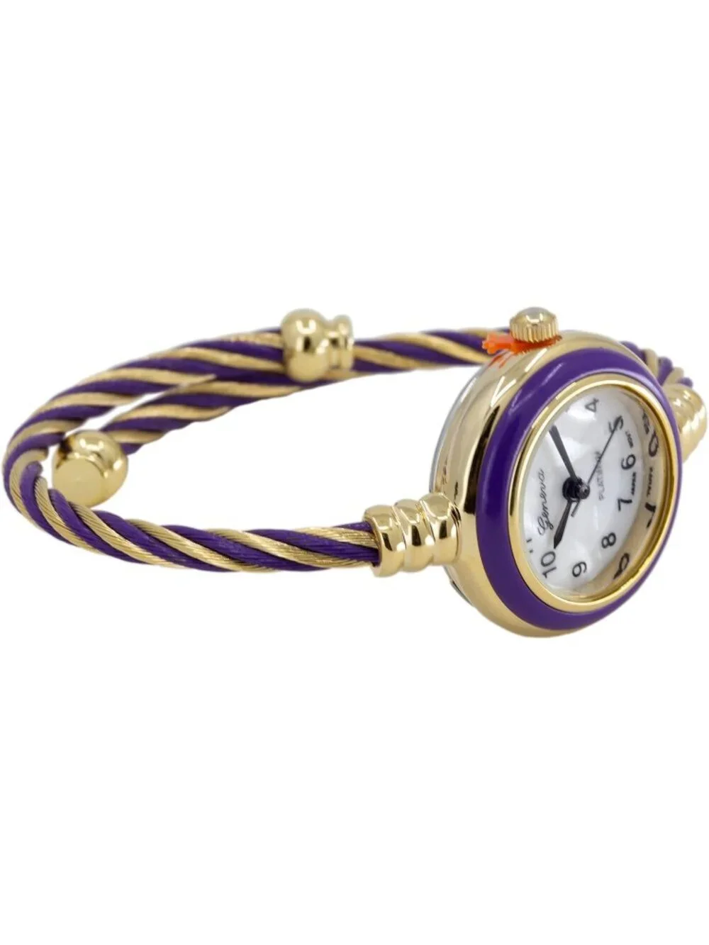 Women's Gold And Purple Analog Elegant Cable Cuff Arabic Numbers Bracelet Watch